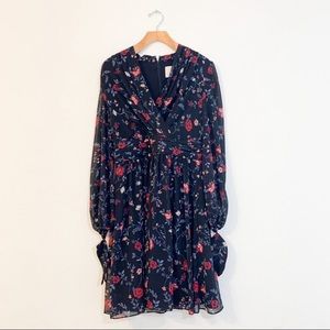 Gal Meets Glam Floral Faux Wrap Dress Black